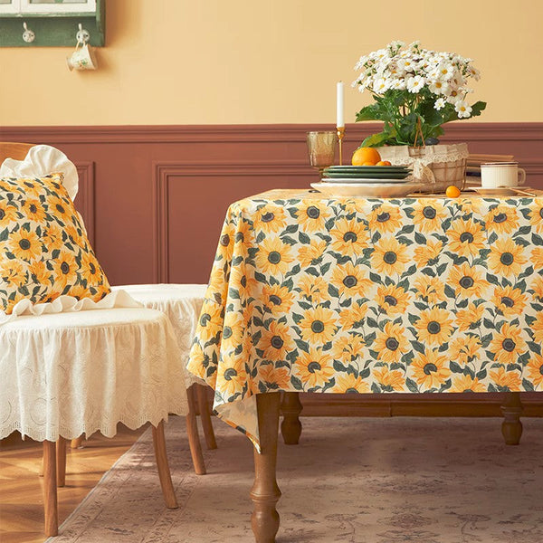 Modern Rectangle Tablecloth for Dining Room Table, Yellow Sunflower Pattern Farmhouse Table Cloth, Square Tablecloth for Round Table-Grace Painting Crafts