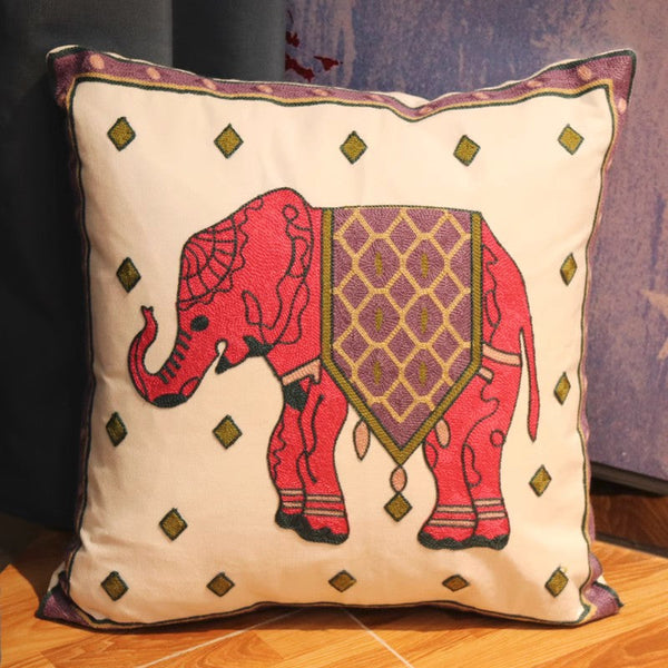 Cotton Decorative Pillows, Elephant Embroider Cotton Pillow Covers, Farmhouse Decorative Sofa Pillows, Decorative Throw Pillows for Couch-Grace Painting Crafts