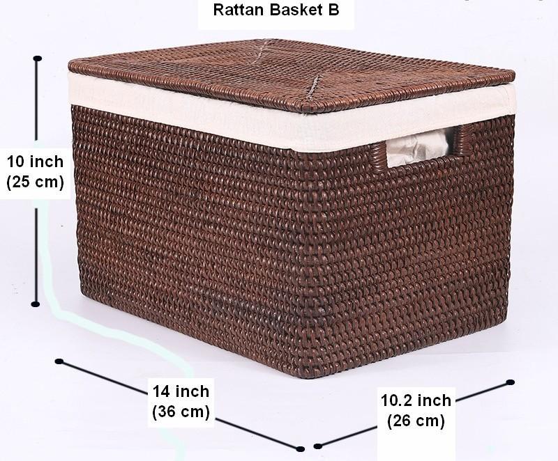 Storage Baskets for Bathroom, Rectangular Storage Baskets, Storage Basket with Lid, Storage Baskets for Clothes, Large Brown Rattan Storage Baskets-Grace Painting Crafts