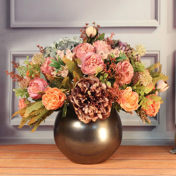 Unique Artificial Floral Arrangement for Dining Room, Large Bunch of Autumn Flowers Arrangement Interior Design, Peony Faux Silk Floral Bouquet Table Centerpiece-Grace Painting Crafts