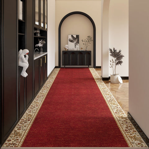 Traditional Red Persian Long Narrow Runner Rugs, Extra Long Hallway Runners, Non Slip Entrance Runner Rugs, Washable Entryway Runner Rug Ideas, Kitchen Runner Rugs-Grace Painting Crafts