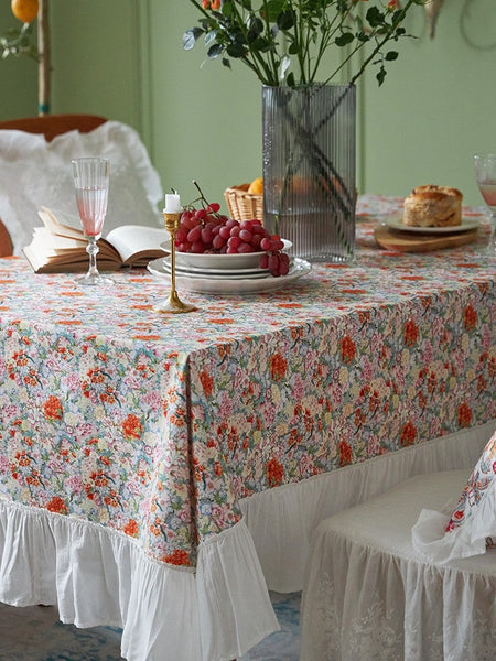 Extra Large Rectangle Tablecloth for Dining Room Table, Natural Spring Flower Farmhouse Table Cloth, Flower Pattern Cotton Tablecloth, Square Tablecloth for Round Table-Grace Painting Crafts