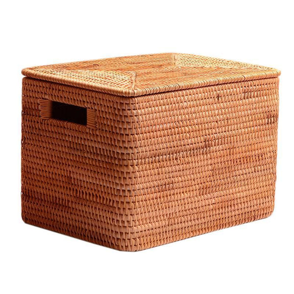 Extra Large Storage Baskets for Clothes, Oversized Rectangular Storage Basket with Lid, Wicker Rattan Storage Basket for Shelves, Storage Baskets for Bedroom-Grace Painting Crafts