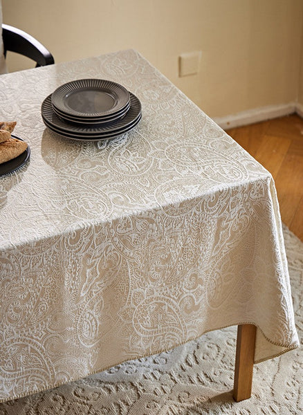 Simple Modern Rectangle Tablecloth for Dining Room Table, Cotton and Linen Flower Pattern Table Covers for Round Table, Square Tablecloth for Kitchen-Grace Painting Crafts