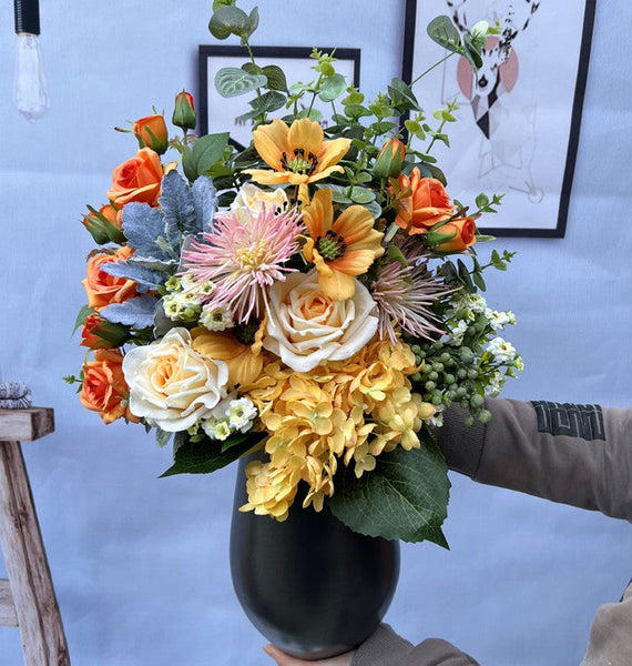 Large Bunch of Autumn Flowers Arrangement Interior Design, Modern Artificial Floral Arrangement for Bedroom, Beautiful Faux Silk Floral Bouquet Table Centerpiece-Grace Painting Crafts