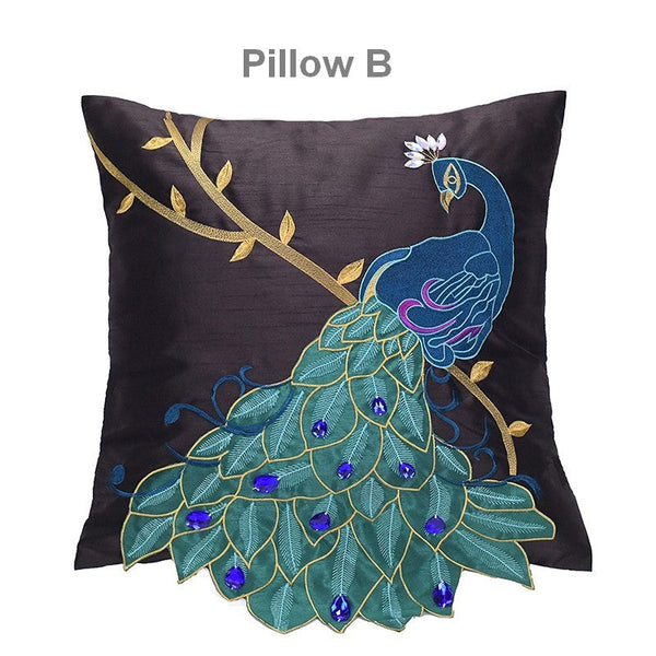 Decorative Pillows for Couch, Beautiful Decorative Throw Pillows, Embroider Peacock Cotton and linen Pillow Cover, Decorative Sofa Pillows-Grace Painting Crafts