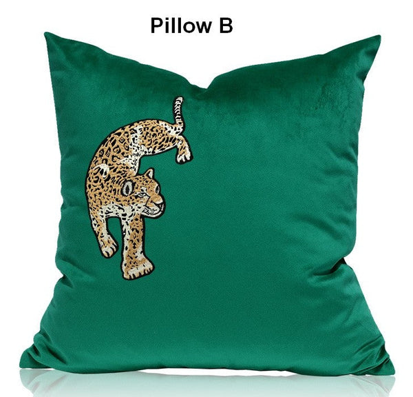 Modern Sofa Pillows, Green Decorative Pillows for Living Room, Contemporary Throw Pillows, Cheetah Decorative Cushion-Grace Painting Crafts