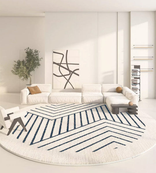 Thick Round Rugs for Dining Room, Abstract Contemporary Round Rugs for Bedroom, Geometric Modern Rug Ideas for Living Room-Grace Painting Crafts