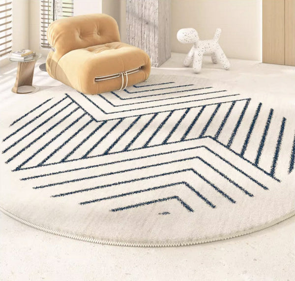 Thick Round Rugs for Dining Room, Abstract Contemporary Round Rugs for Bedroom, Geometric Modern Rug Ideas for Living Room-Grace Painting Crafts