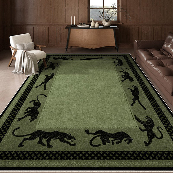 Modern Living Room Rug Ideas, Mid Century Cheetah Green Modern Rugs for Dining Room, Modern Rug Ideas for Bedroom-Grace Painting Crafts