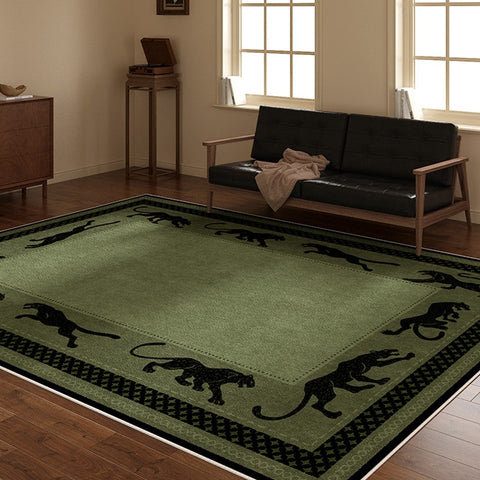 Modern Living Room Rug Ideas, Mid Century Cheetah Green Modern Rugs for Dining Room, Modern Rug Ideas for Bedroom-Grace Painting Crafts