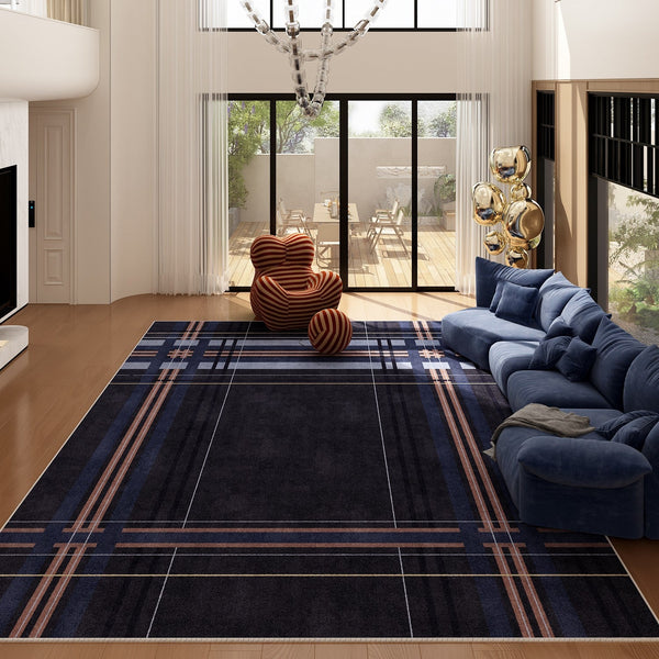 Abstract Blue Contemporary Modern Rugs for Living Room, Geometric Modern Rug Placement Ideas for Dining Room, Large Modern Rugs for Bedroom-Grace Painting Crafts