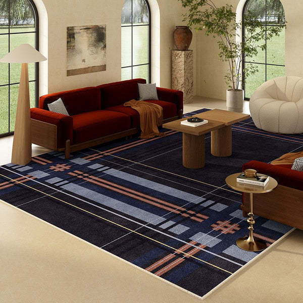 Abstract Blue Contemporary Modern Rugs for Living Room, Geometric Modern Rug Placement Ideas for Dining Room, Large Modern Rugs for Bedroom-Grace Painting Crafts