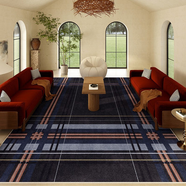 Geometric Modern Rug Placement Ideas for Dining Room, Abstract Blue Contemporary Modern Rugs for Living Room, Large Modern Rugs for Bedroom-Grace Painting Crafts