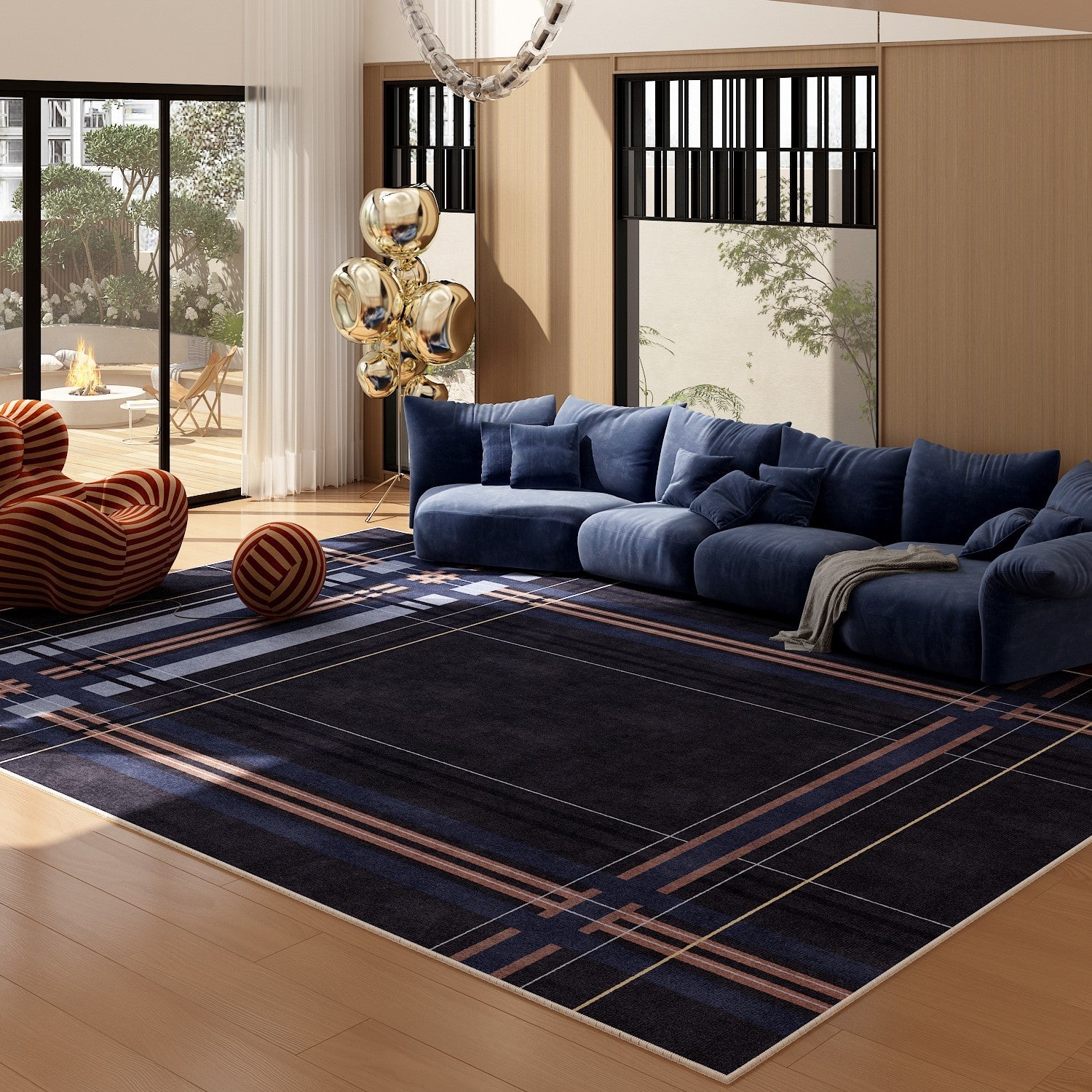 Abstract Blue Contemporary Modern Rugs for Living Room, Geometric Modern Rug Placement Ideas for Dining Room, Large Modern Rugs for Bedroom-Grace Painting Crafts