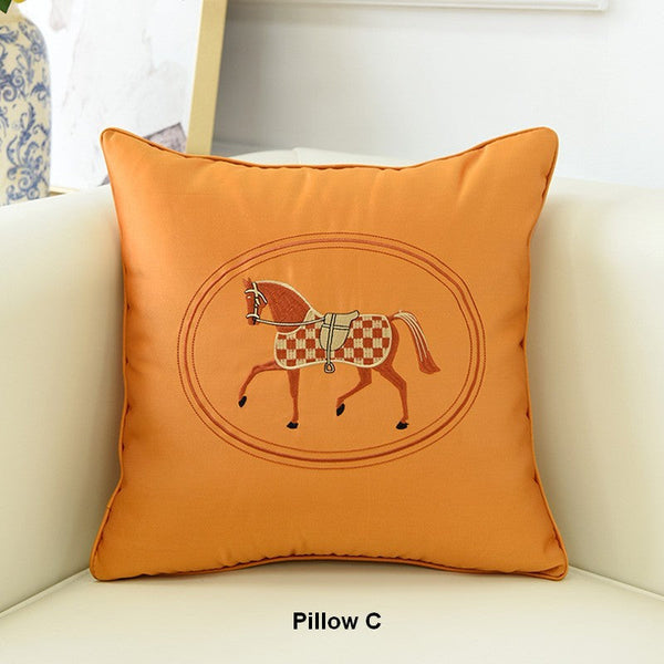 Modern Decorative Throw Pillows, Horse Decorative Throw Pillows for Couch, Embroider Horse Pillow Covers, Modern Sofa Decorative Pillows-Grace Painting Crafts