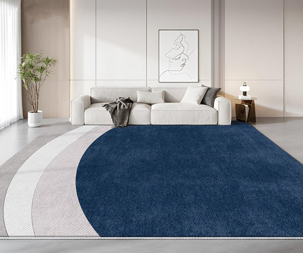 Abstract Blue Contemporary Modern Rugs in Bedroom, Dining Room Floor Carpets, Large Modern Living Room Rugs, Geometric Modern Area Rugs-Grace Painting Crafts