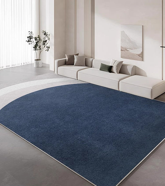 Abstract Blue Contemporary Modern Rugs in Bedroom, Dining Room Floor Carpets, Large Modern Living Room Rugs, Geometric Modern Area Rugs-Grace Painting Crafts