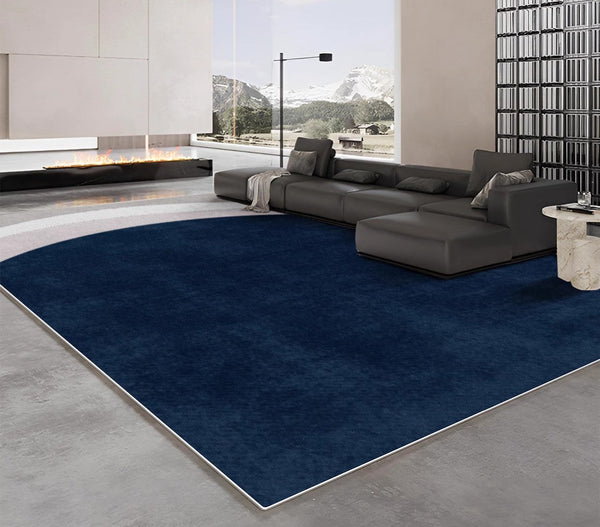 Large Modern Living Room Rugs, Geometric Modern Area Rugs, Abstract Blue Contemporary Modern Rugs in Bedroom, Dining Room Floor Carpets-Grace Painting Crafts