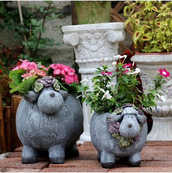 Lovely Sheep Statue for Garden, Sheep Flower Pot, Animal Statue for Garden Courtyard Ornament, Villa Outdoor Decor Gardening Ideas-Grace Painting Crafts