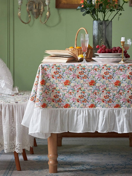 Extra Large Rectangle Tablecloth for Dining Room Table, Natural Spring Flower Farmhouse Table Cloth, Flower Pattern Cotton Tablecloth, Square Tablecloth for Round Table-Grace Painting Crafts