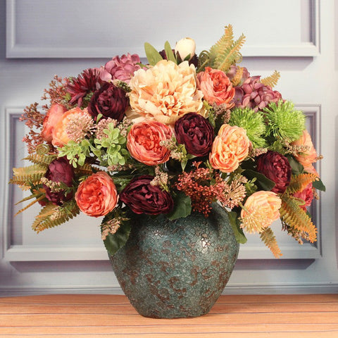 Amazing Artificial Floral Arrangement for Dining Room, Large Bunch of Autumn Flowers Arrangement, Peony Faux Silk Floral Bouquet Table Centerpiece-Grace Painting Crafts