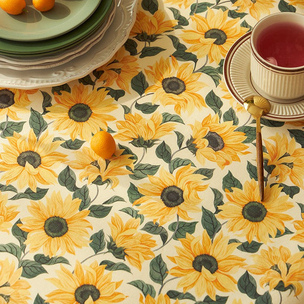 Modern Rectangle Tablecloth for Dining Room Table, Yellow Sunflower Pattern Farmhouse Table Cloth, Square Tablecloth for Round Table-Grace Painting Crafts