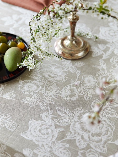 French Flower Pattern Tablecloth for Round Table, Vintage Rectangle Tablecloth for Dining Room Table, Rustic Farmhouse Table Cover for Kitchen-Grace Painting Crafts