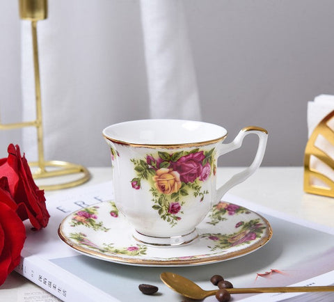 Beautiful British Flower Tea Cups, Unique Porcelain Cup and Saucer, Elegant Ceramic Coffee Cups, Creative Bone China Porcelain Tea Cup Set-Grace Painting Crafts