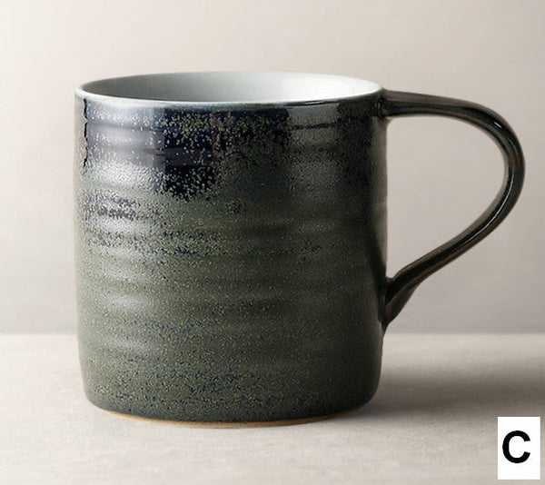 Blue Green Black Ceramic Coffee Mugs, Creative Handmade Coffee Mugs, Large Modern Handmade Pottery Coffee Cup, Large Capacity Coffee Mugs-Grace Painting Crafts