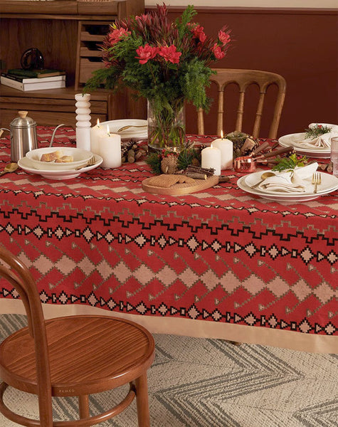 Red Christmas Holiday Tablecloth for Oval Table, Large Modern Rectangle Tablecloth for Dining Room Table, Square Table Covers for Kitchen, Farmhouse Table Cloth for Round Table-Grace Painting Crafts