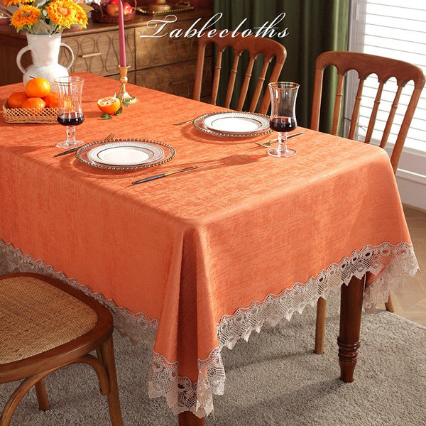 Orange Modern Table Cover for Dining Room Table, Large Modern Rectangle Tablecloth, Square Tablecloth for Round Table, Lace Tablecloth for Home Decoration-Grace Painting Crafts