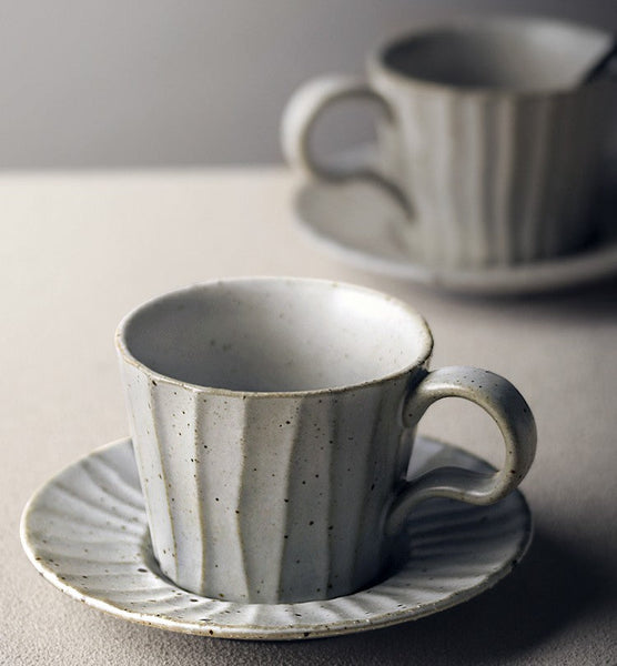 Handmade Pottery Coffee Cup, Creative Ceramic Coffee Cup with Saucer, Unique Tea Cup and Saucer, Modern Tea Cup Set for Afternoon Tea-Grace Painting Crafts