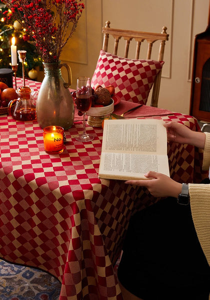 Modern Rectangle Tablecloth for Dining Room Table, Red Checked Table Cloth, Square Tablecloth for Round Table-Grace Painting Crafts