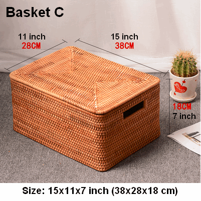 Rectangular Storage Basket with Lid, Rattan Storage Baskets for Shelves, Kitchen Storage Baskets, Storage Baskets for Clothes, Laundry Woven Baskets-Grace Painting Crafts