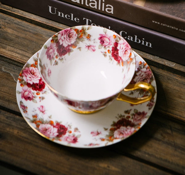 Unique Royal Coffee Cup and Saucer, Elegant Flower Ceramic Cups, Creative Bone China Porcelain Tea Cup Set, Beautiful British Tea Cups-Grace Painting Crafts