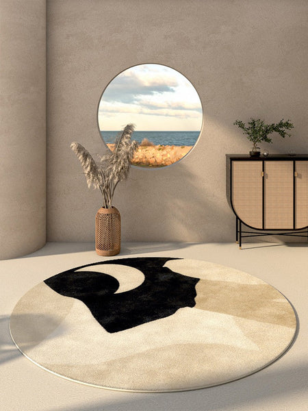 Modern Runner Rugs Next to Bed, Round Area Rug for Dining Room, Coffee Table Rugs, Contemporary Area Rugs for Bedroom, Circular Modern Area Rugs-Grace Painting Crafts