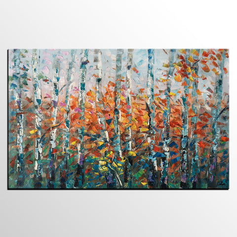 Birch Tree Wall Art, Custom Artwork, Art on Canvas, Living Room Wall Art, Ready to Hang-Grace Painting Crafts