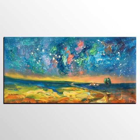 Abstract Landscape Paintings, Starry Night Sky Oil Painting, Landscape Canvas Paintings, Custom Original Oil Painting on Canvas-Grace Painting Crafts