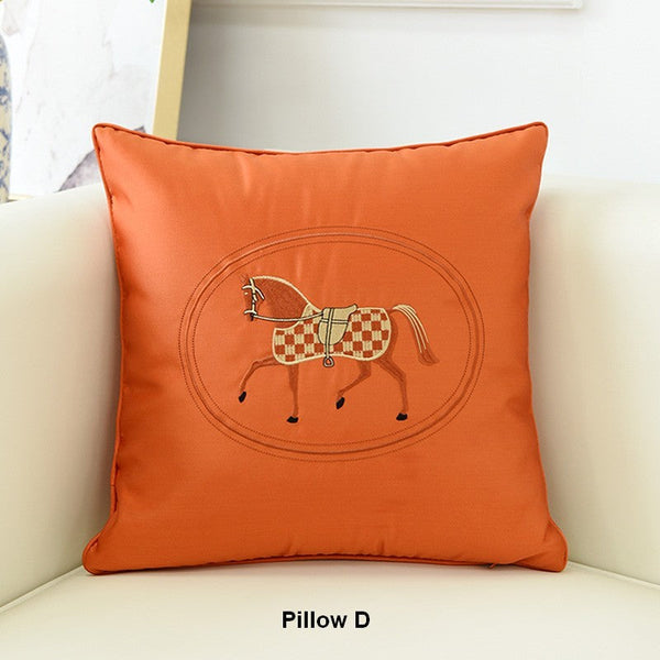 Modern Sofa Decorative Pillows, Embroider Horse Pillow Covers, Modern Decorative Throw Pillows, Horse Decorative Throw Pillows for Couch-Grace Painting Crafts