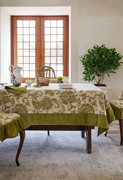 Long Rectangular Tablecloth for Round Table, Extra Large Modern Tablecloth Ideas for Dining Room Table, Green Flower Pattern Table Cover for Kitchen, Outdoor Picnic Tablecloth-Grace Painting Crafts