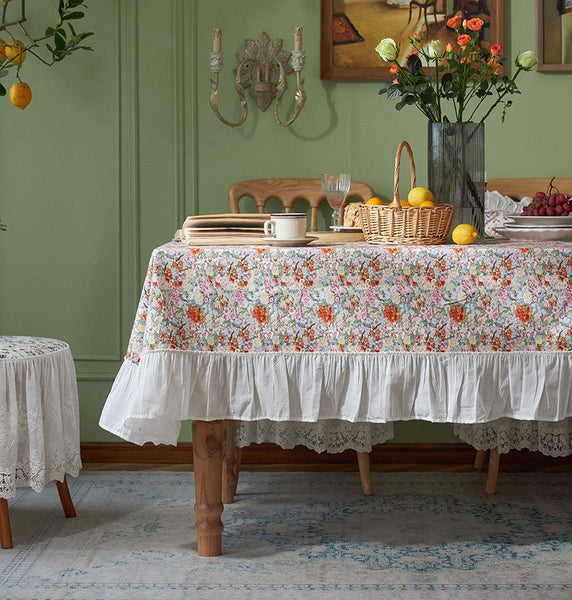 Extra Large Rectangle Tablecloth for Dining Room Table, Natural Spring Flower Farmhouse Table Cloth, Flower Pattern Cotton Tablecloth, Square Tablecloth for Round Table-Grace Painting Crafts