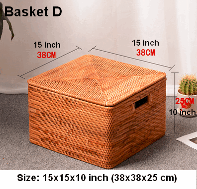 Extra Large Storage Baskets for Shelves, Wicker Rectangular Storage Baskets for Living Room, Rattan Storage Basket with Lid, Storage Baskets for Clothes-Grace Painting Crafts