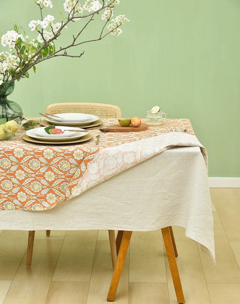 Modern Square Tablecloth, Bohemia Oriental Bilayer Tablecloths, Country Farmhouse Tablecloth for Round Table, Large Rectangle Table Covers for Dining Room Table, Rustic Table Cloths for Kitchen-Grace Painting Crafts