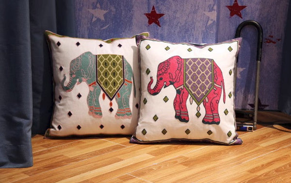 Elephant Embroider Cotton Pillow Covers, Farmhouse Decorative Sofa Pillows, Cotton Decorative Pillows, Decorative Throw Pillows for Couch-Grace Painting Crafts