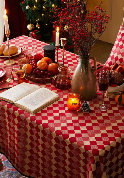 Modern Rectangle Tablecloth for Dining Room Table, Red Checked Table Cloth, Square Tablecloth for Round Table-Grace Painting Crafts