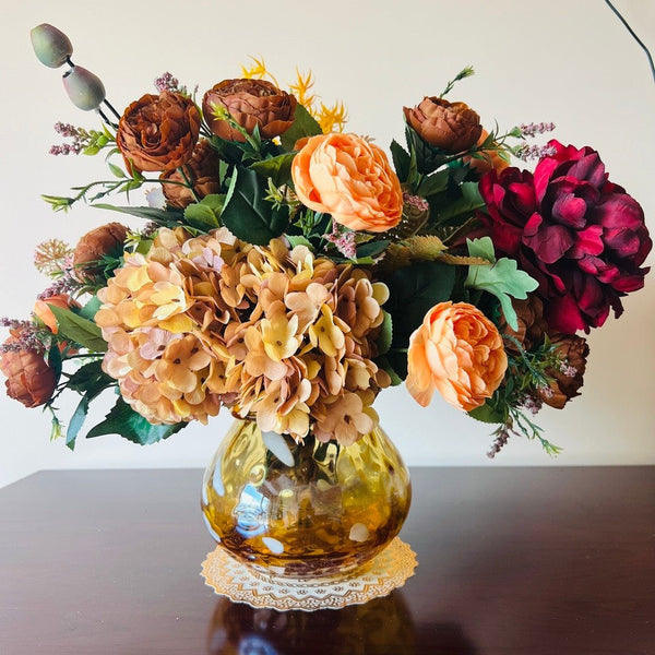 Peony Faux Silk Floral Bouquet Table Centerpiece, Large Bunch of Autumn Flowers Arrangement Interior Design, Modern Artificial Floral Arrangement for Bedroom-Grace Painting Crafts