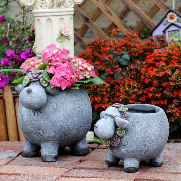 Lovely Sheep Statue for Garden, Sheep Flower Pot, Animal Statue for Garden Courtyard Ornament, Villa Outdoor Decor Gardening Ideas-Grace Painting Crafts