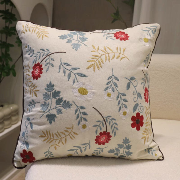 Decorative Throw Pillows for Couch, Embroider Flower Cotton Pillow Covers, Spring Flower Decorative Throw Pillows, Farmhouse Sofa Decorative Pillows-Grace Painting Crafts