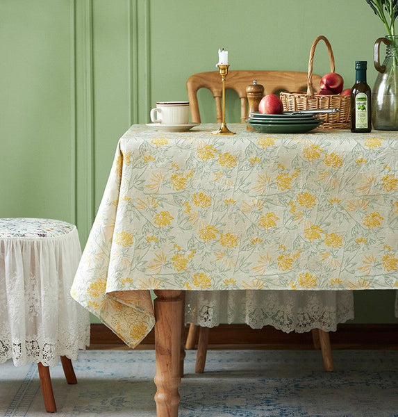 Natural Spring Farmhouse Table Cloth, Large Modern Rectangle Tablecloth for Dining Room Table, Square Tablecloth for Round Table, Flower Pattern Tablecloth-Grace Painting Crafts